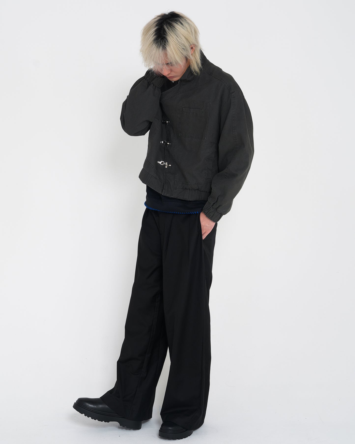 Aviation-Buckle Distressed Utility Jacket D.GRY