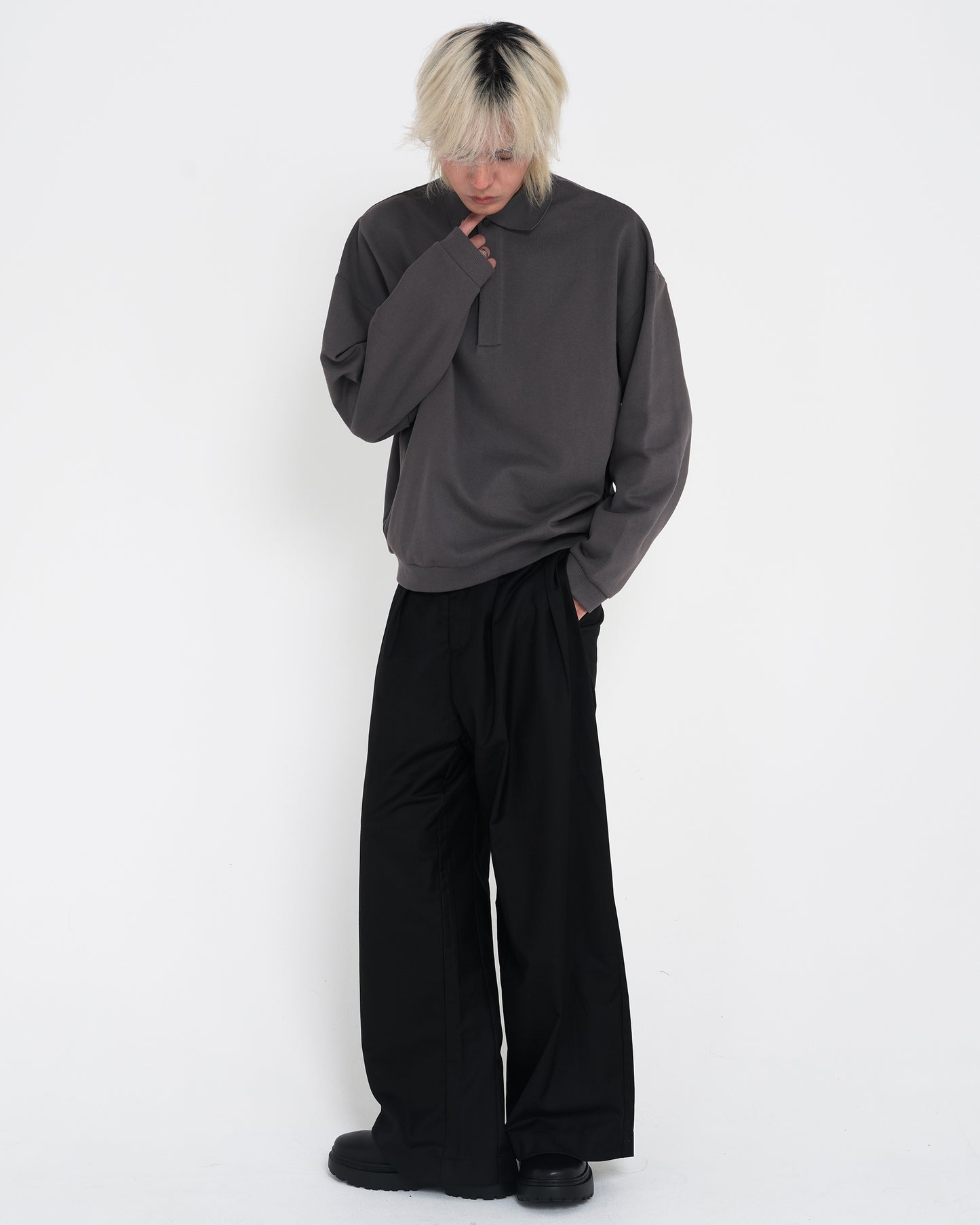 Crinkled Drape Pants BLK