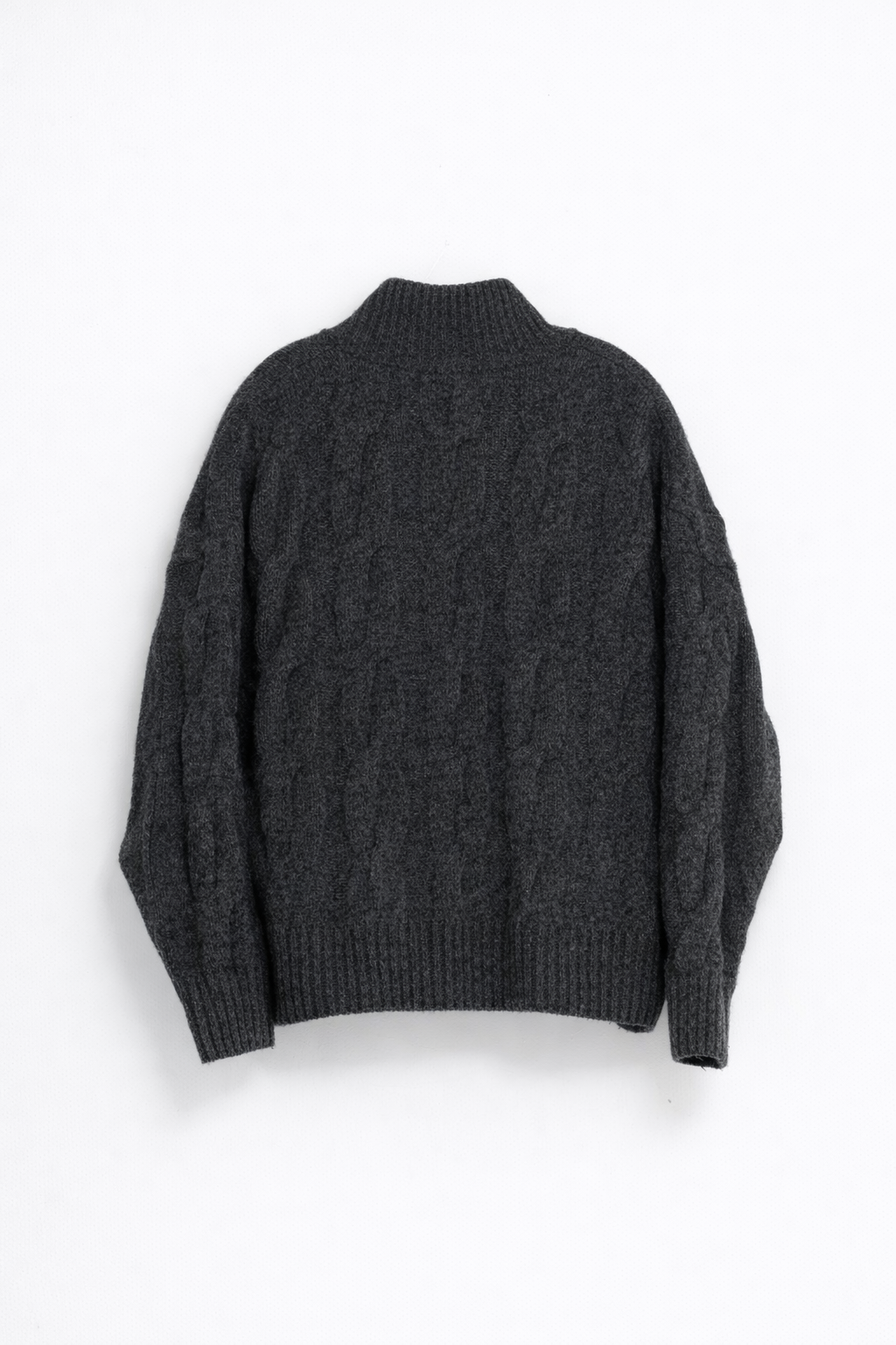 High-Neck Cable Knit Sweater D.GRY
