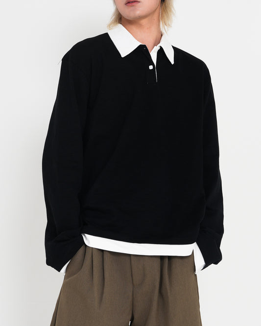 Contrast-Color Polo-neck Tee BLK