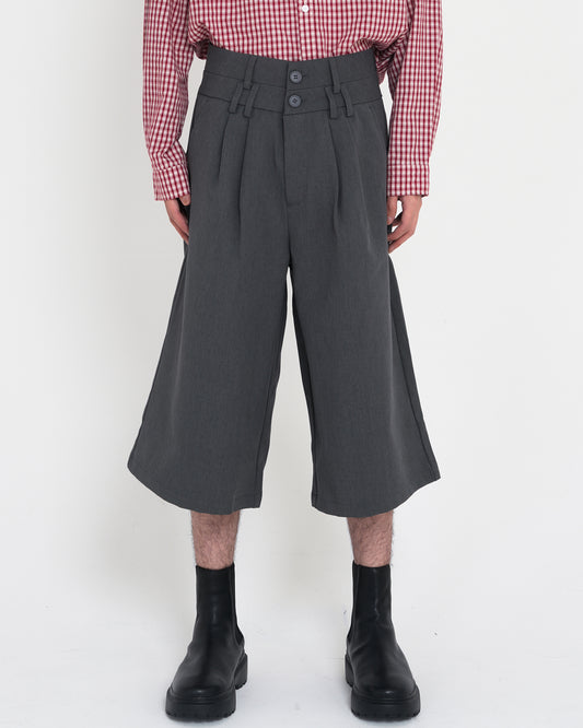 Double-Tab Waist Casual Tailored Shorts GRY