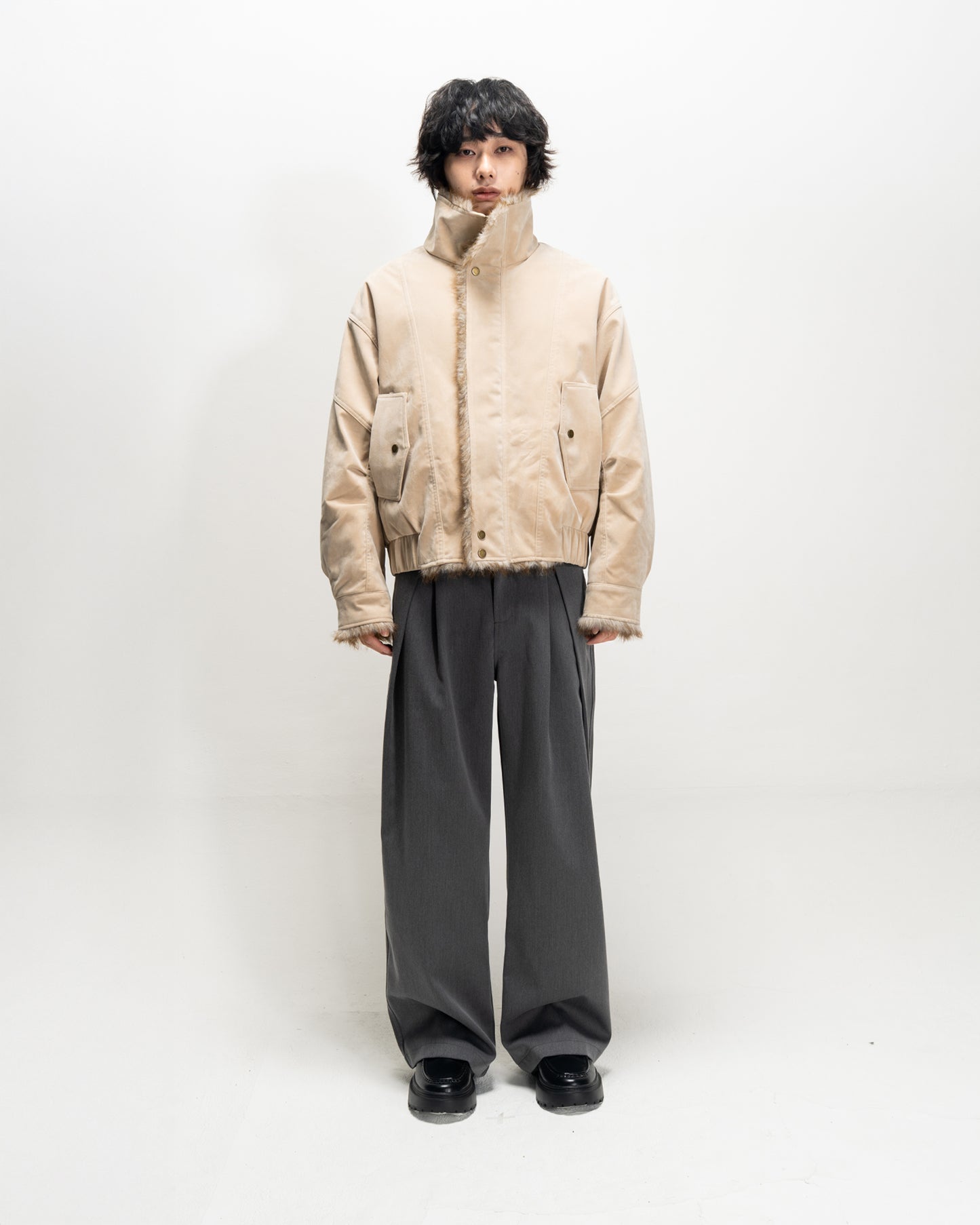 Faux Suede Stand Collar Cotton Jacket BGE