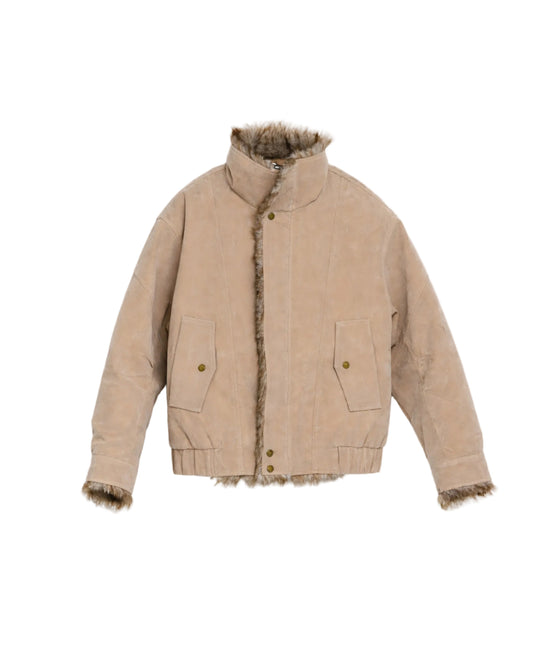 Faux Suede Stand Collar Cotton Jacket BGE