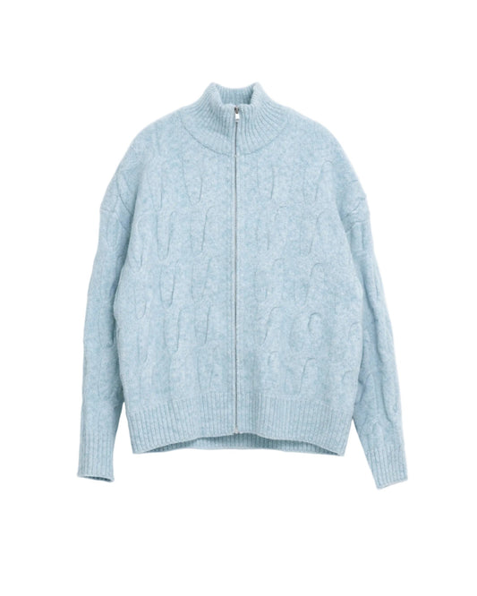 High-Neck Cable Knit Sweater