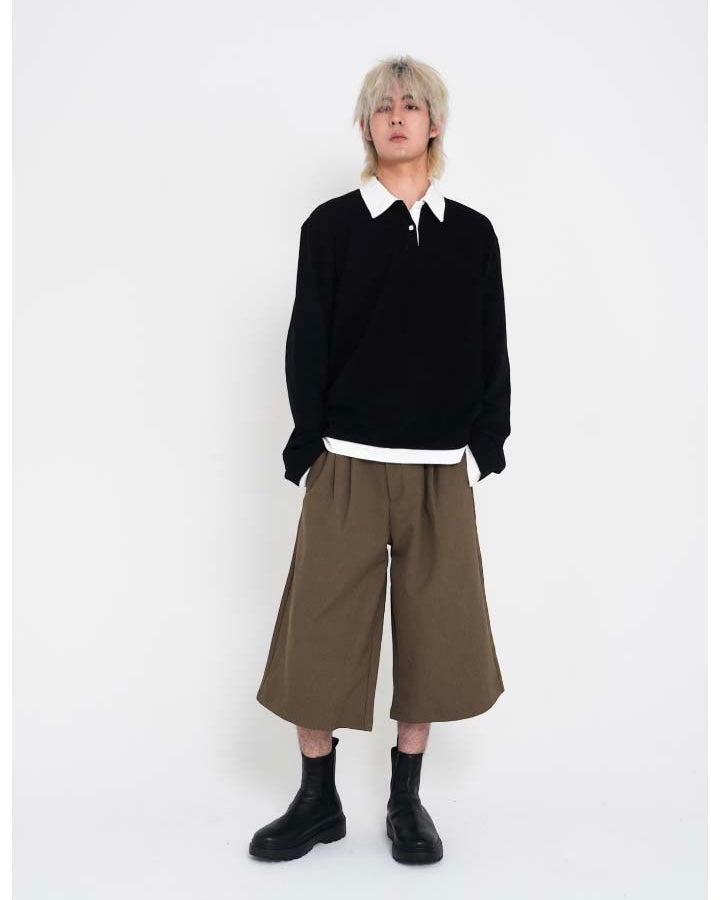 Contrast-Color Polo-neck Tee BLK