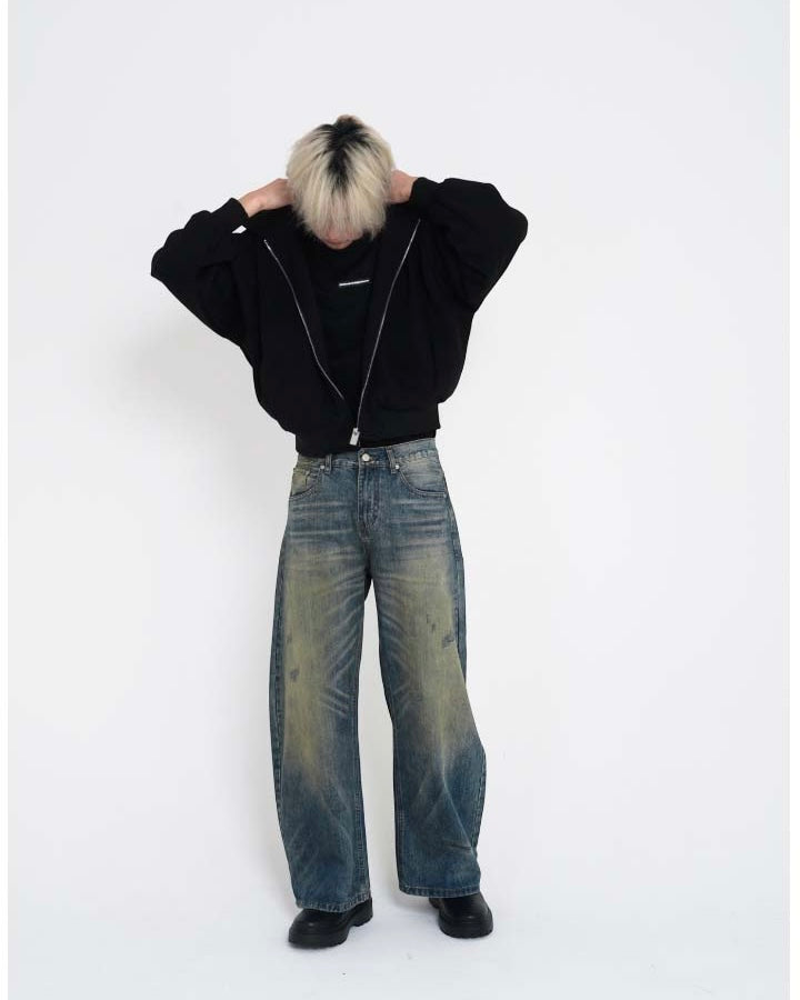 Washed Distressed Scimitar Jeans