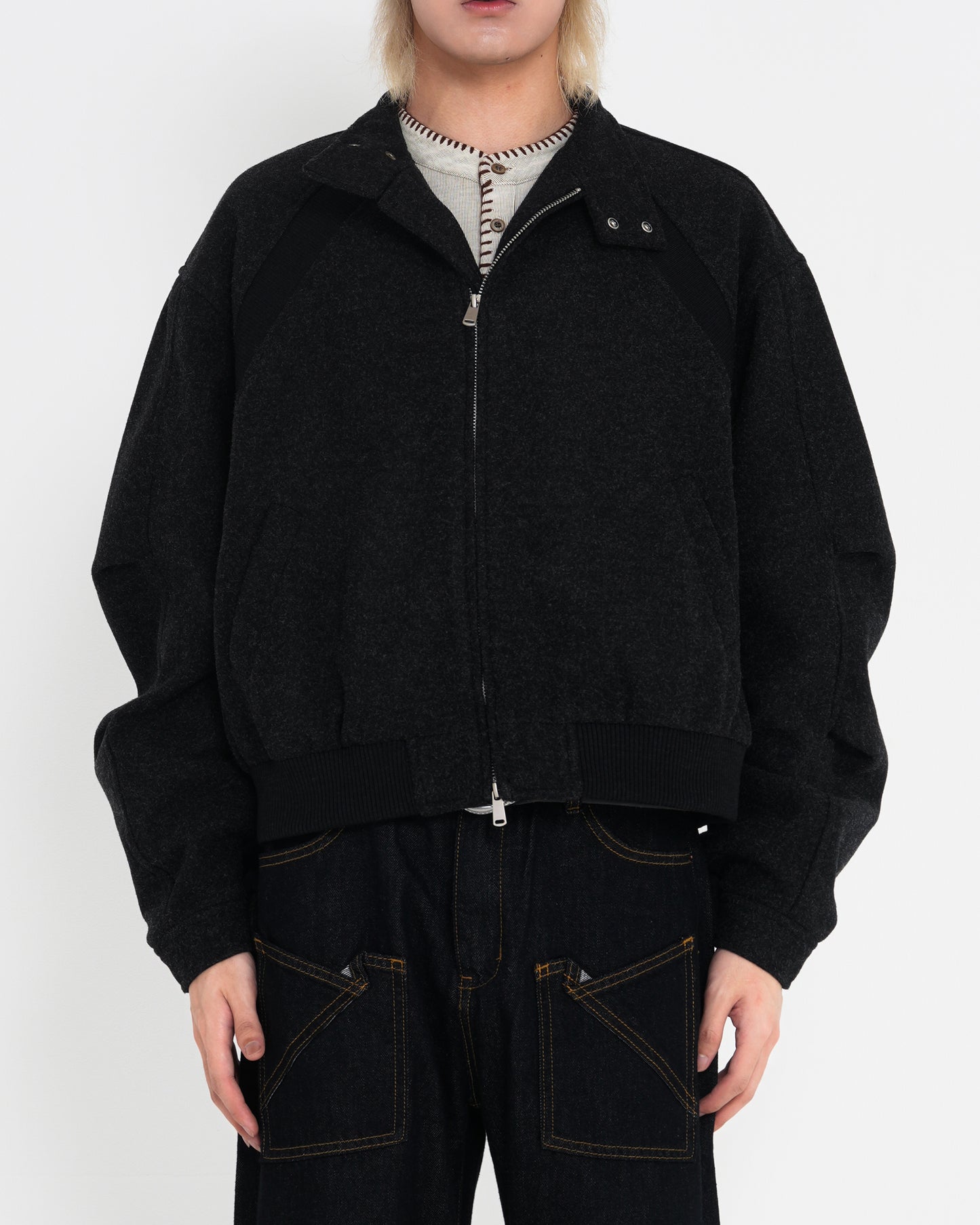 Stand-Collar Woolen Jacket
