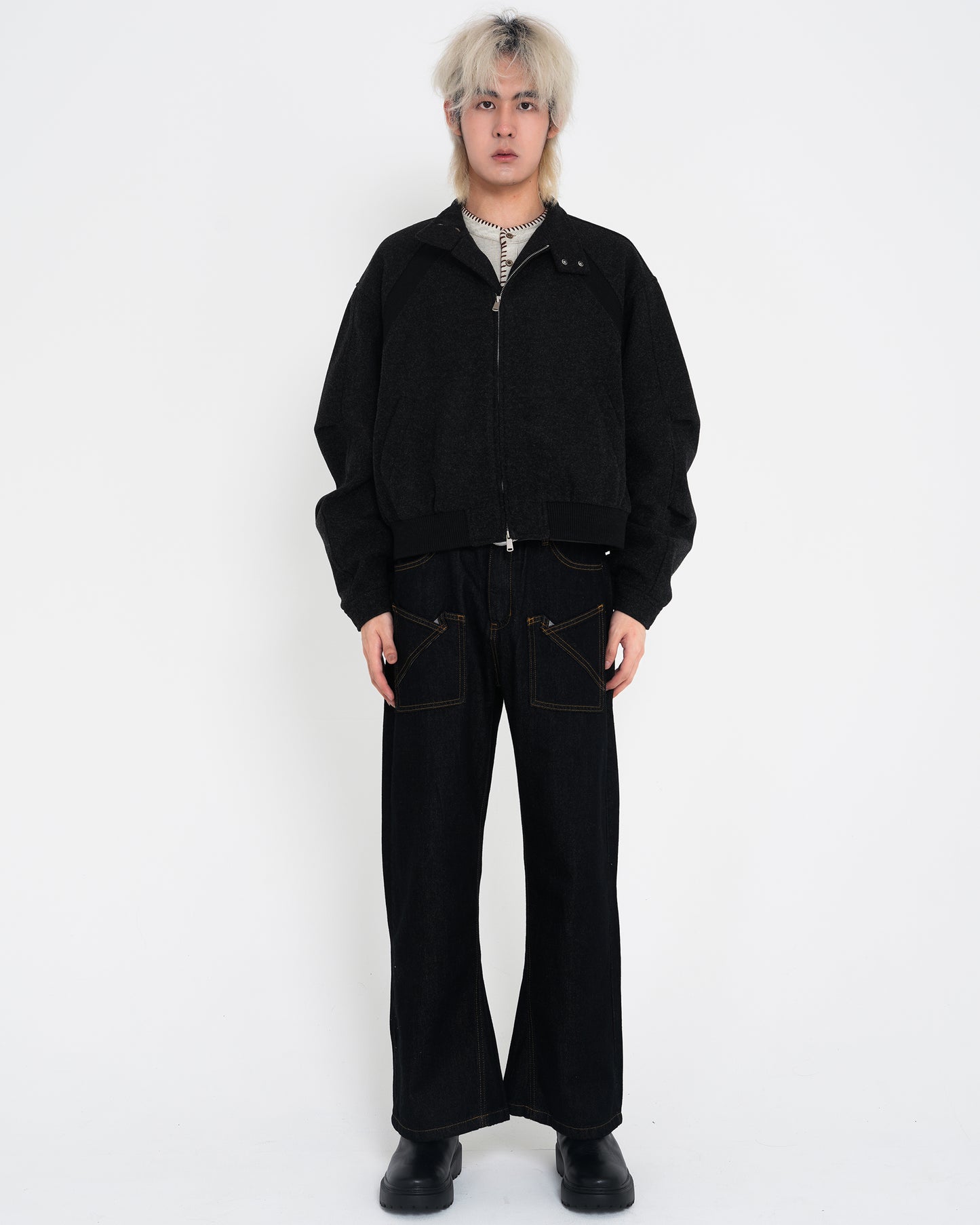 Stand-Collar Woolen Jacket