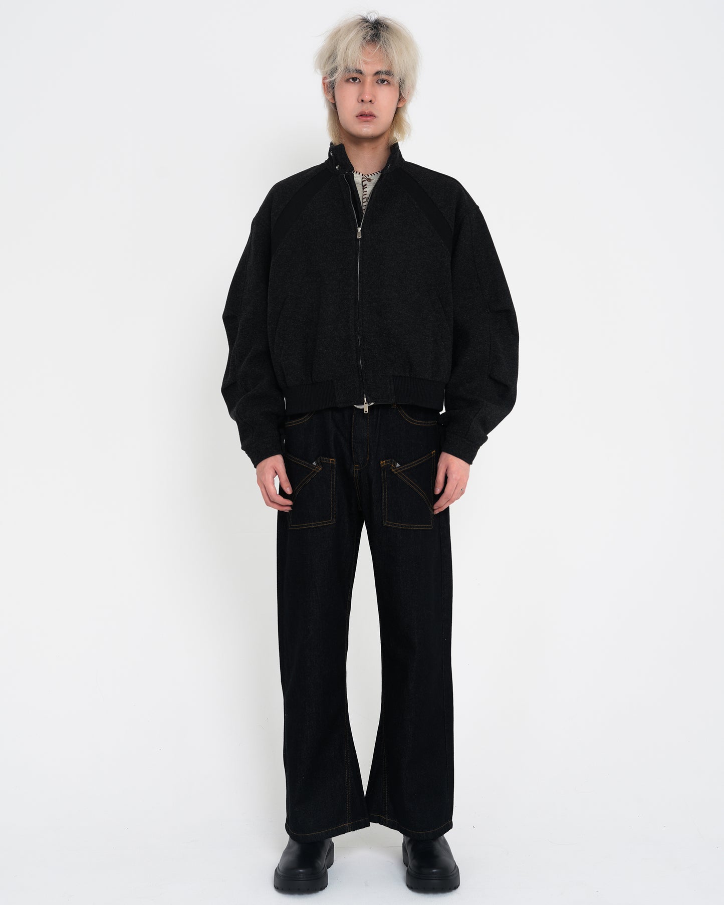 Minimalist Cropped Woolen Jacket BLK