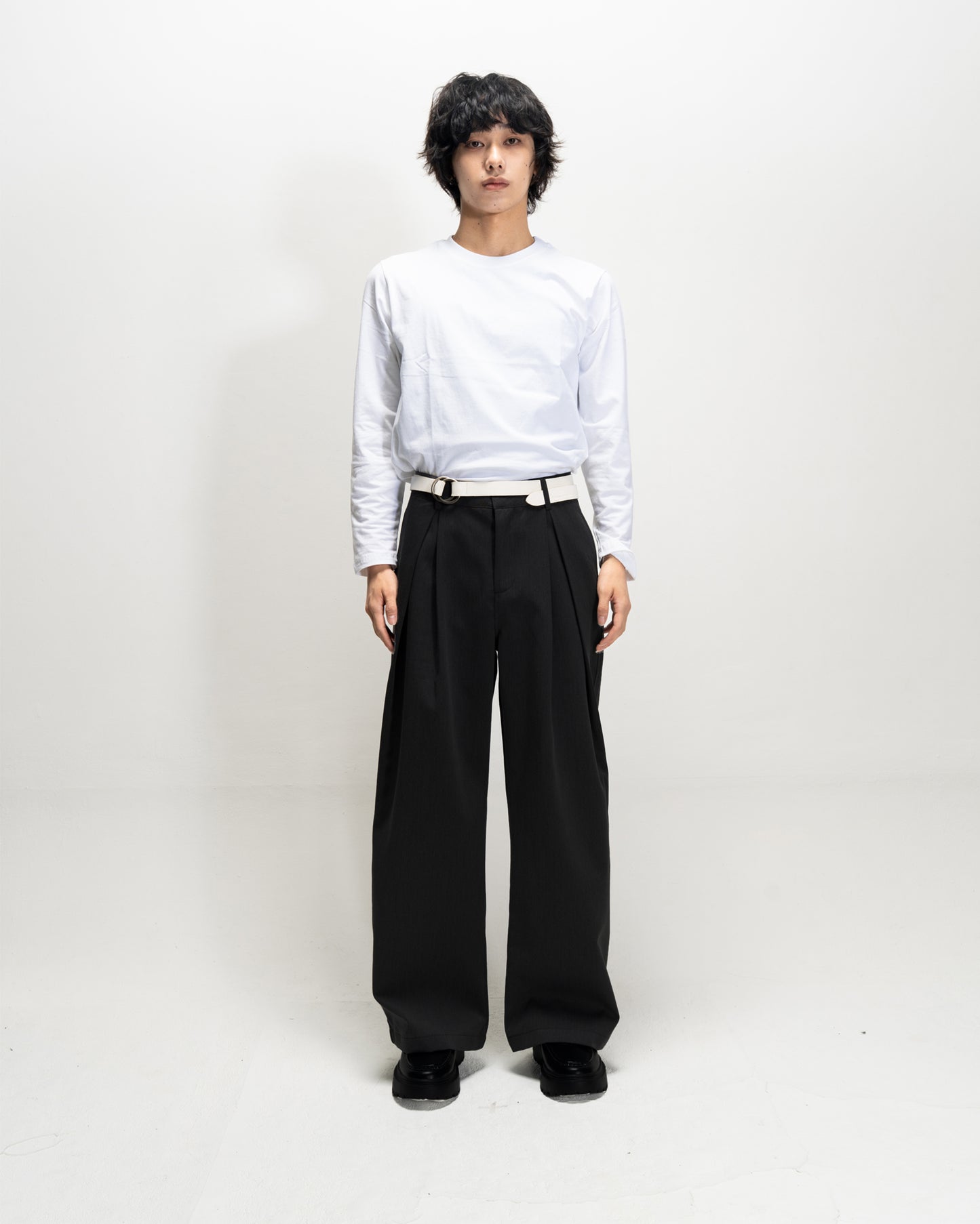 Retro Pleated Casual Trousers BLK
