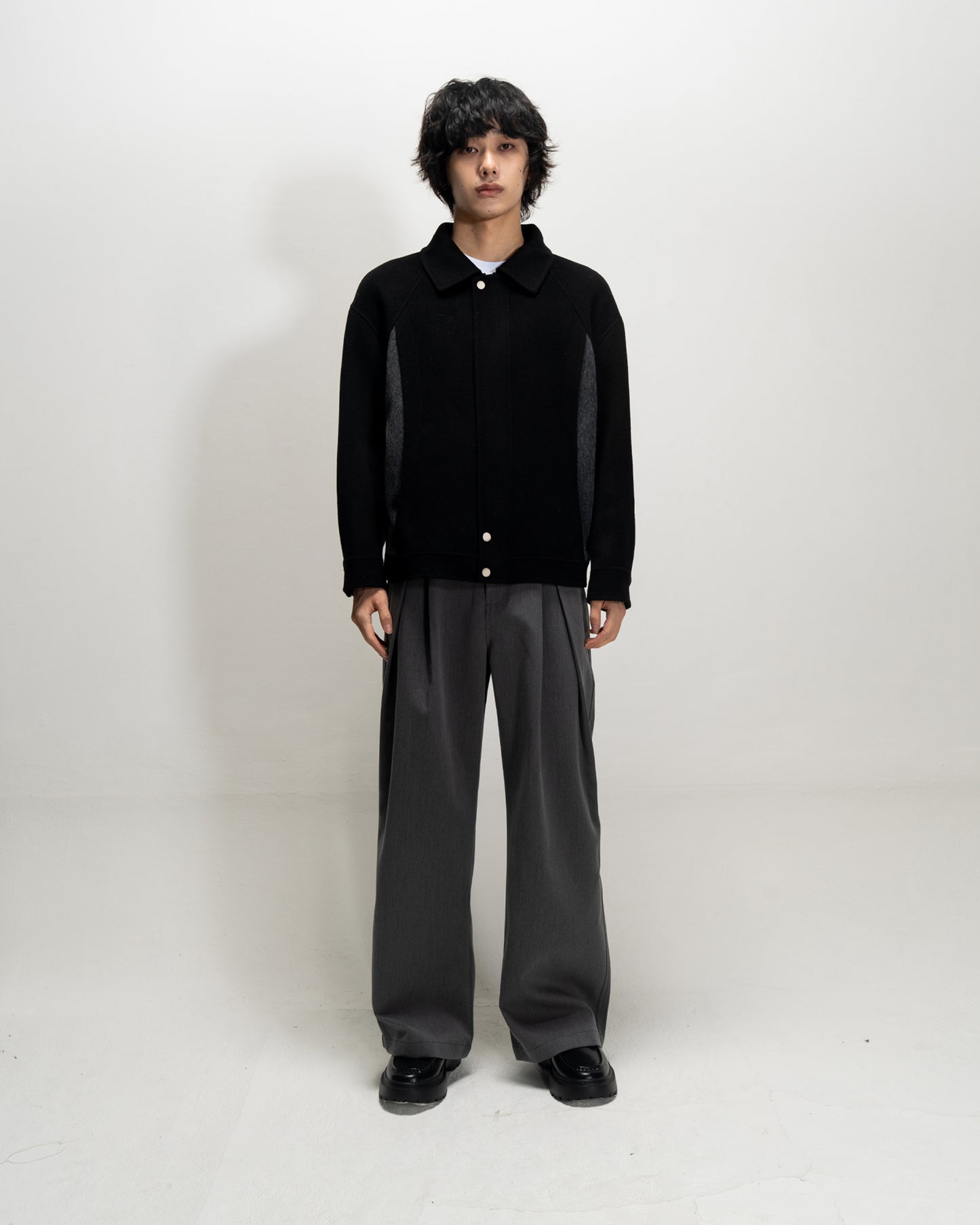 Contrast-Color Handmade Collar Jacket BLK