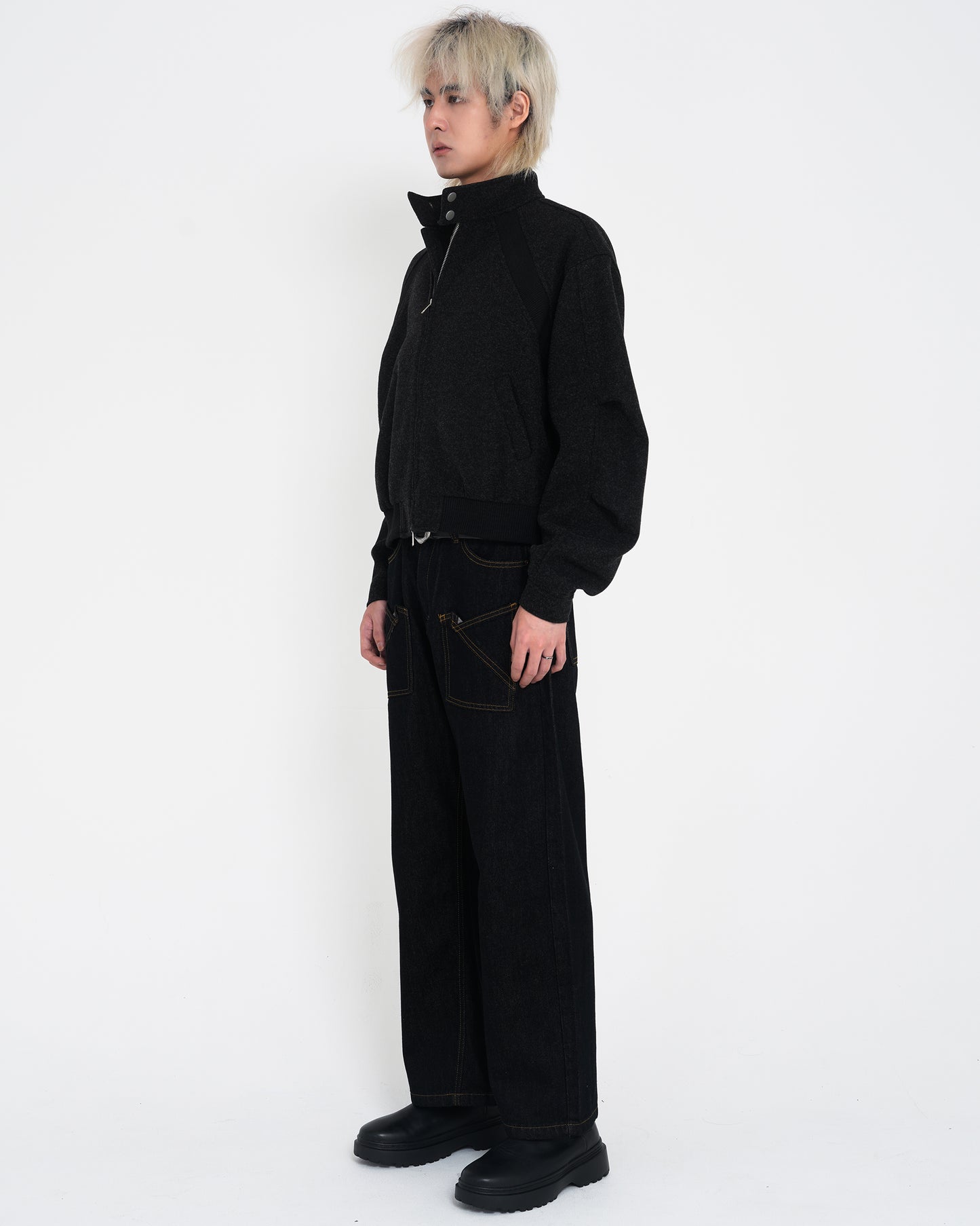 Stand-Collar Woolen Jacket