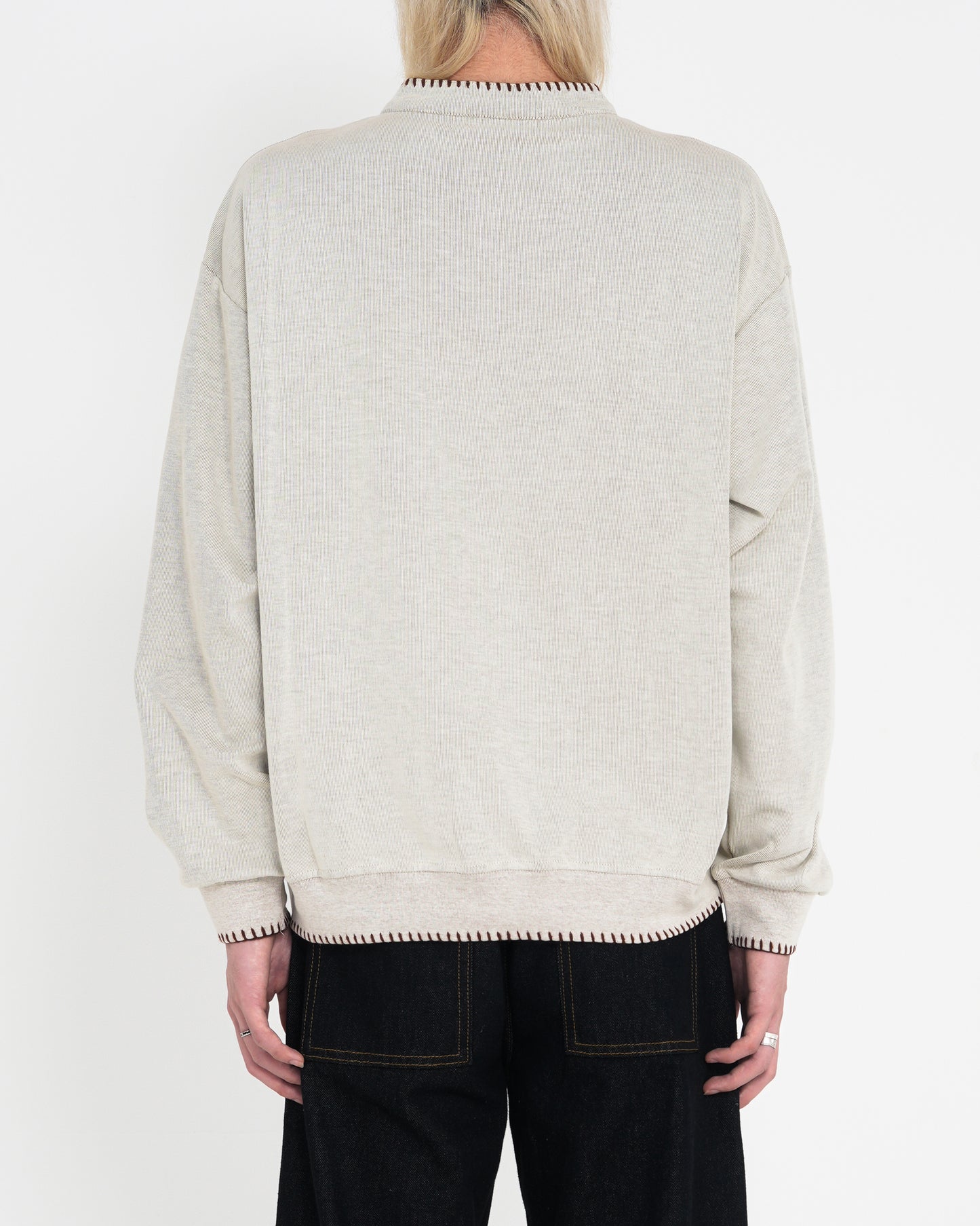 Hand-Stitched Henley Neck Knit Sweatshirt