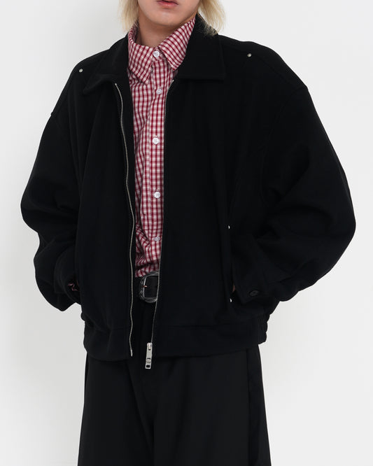 Minimalist Cropped Woolen Jacket BLK