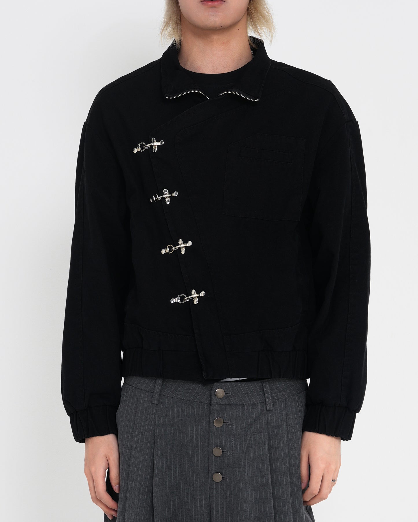 Aviation-Buckle Distressed Utility Jacket BLK