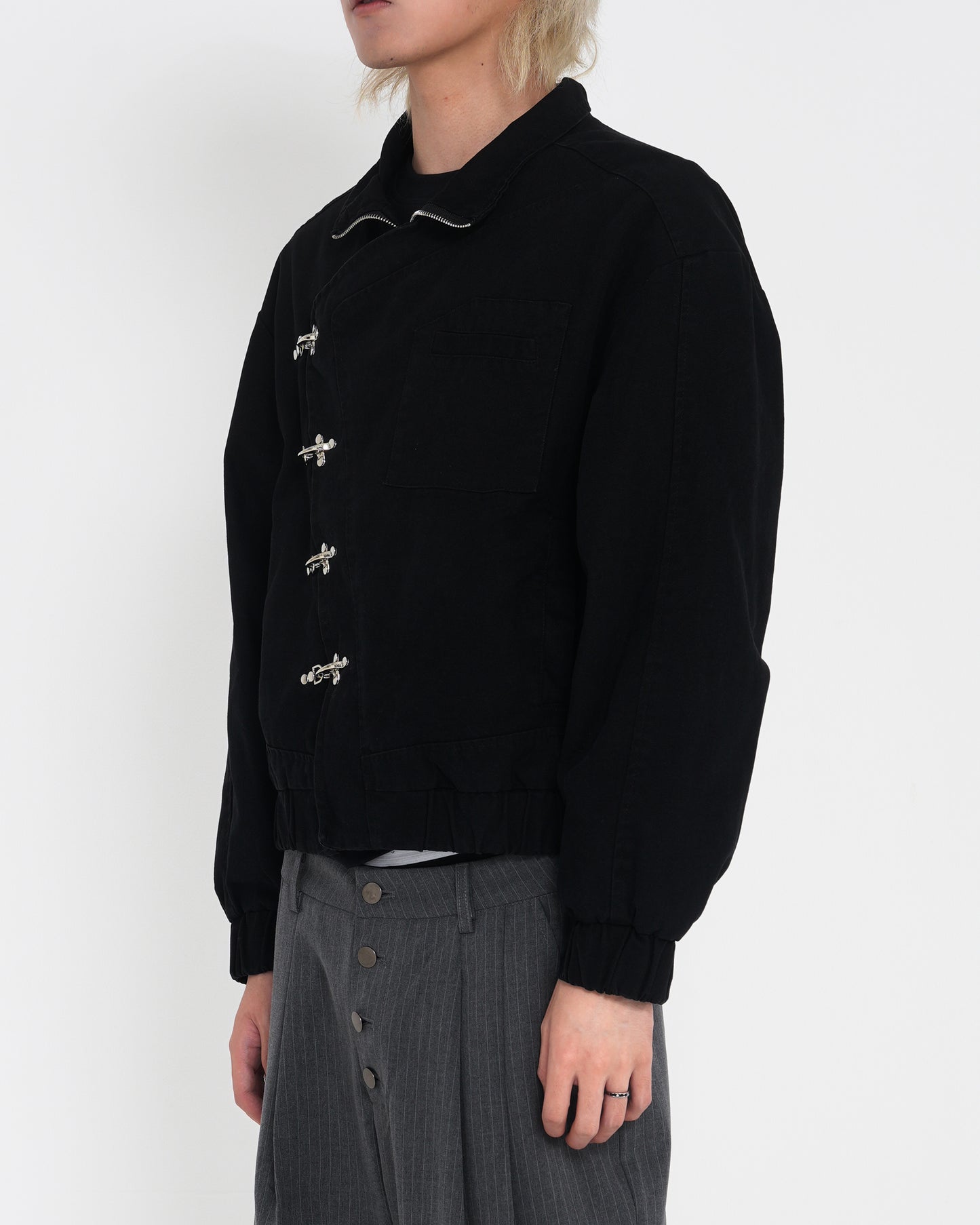 Aviation-Buckle Distressed Utility Jacket BLK