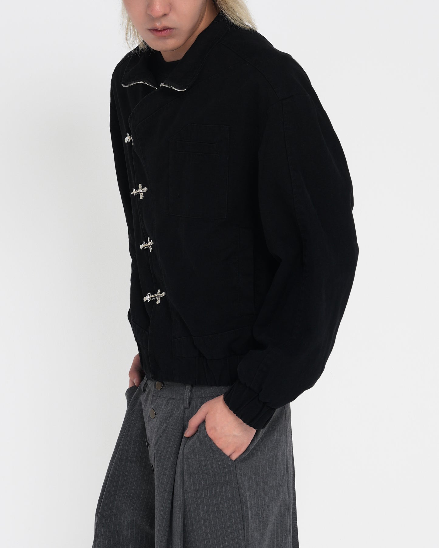 Aviation-Buckle Distressed Utility Jacket BLK