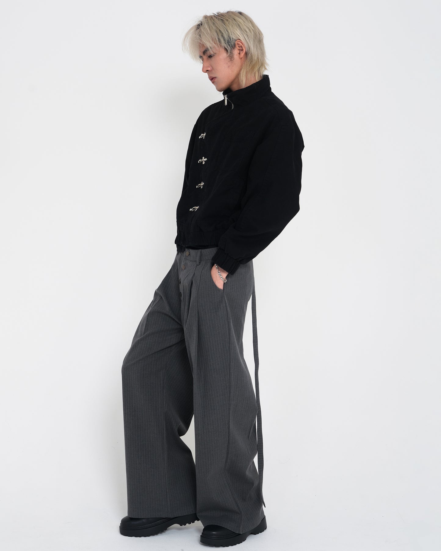 Draped Stripe slacks GRY