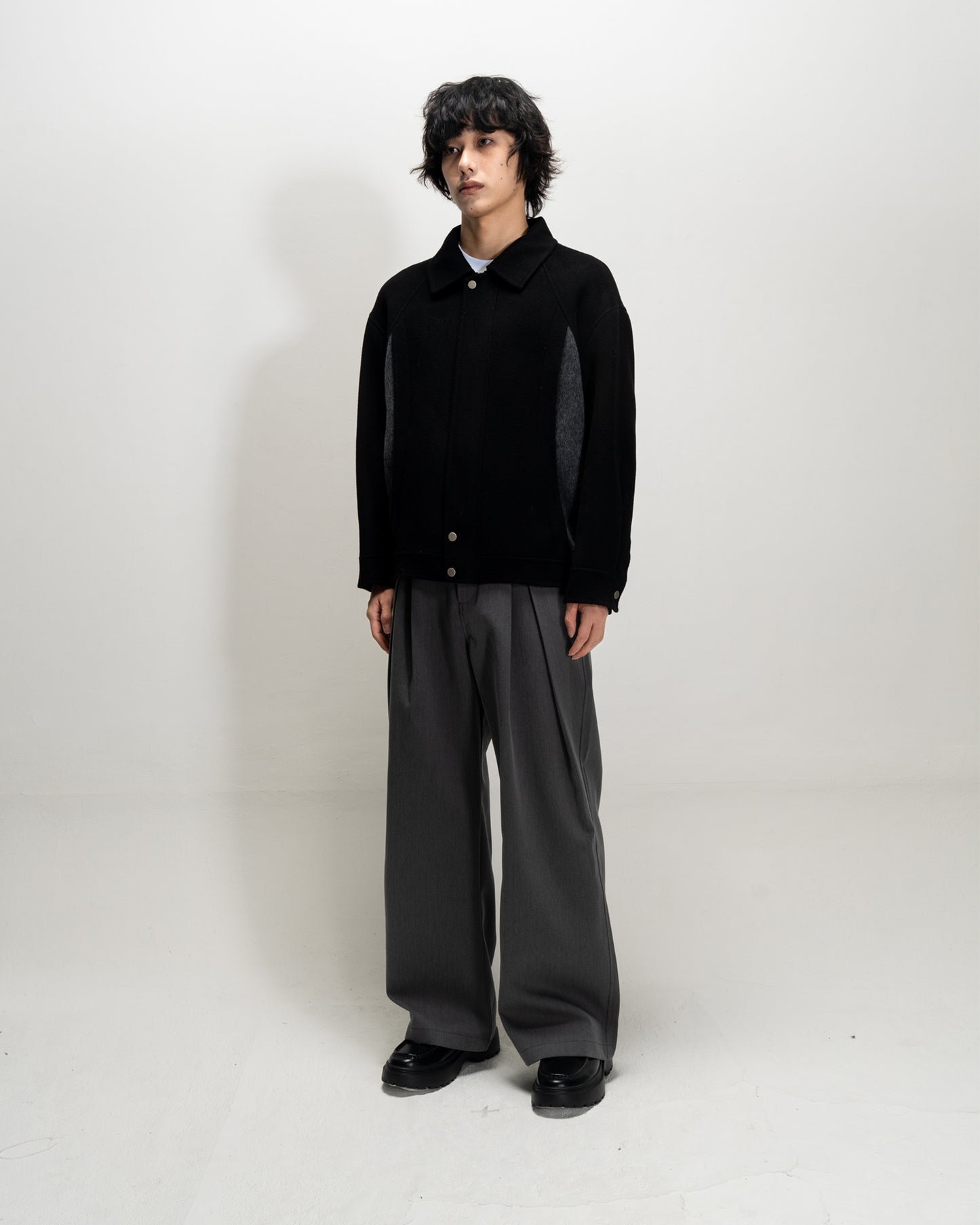 Contrast-Color Handmade Collar Jacket BLK