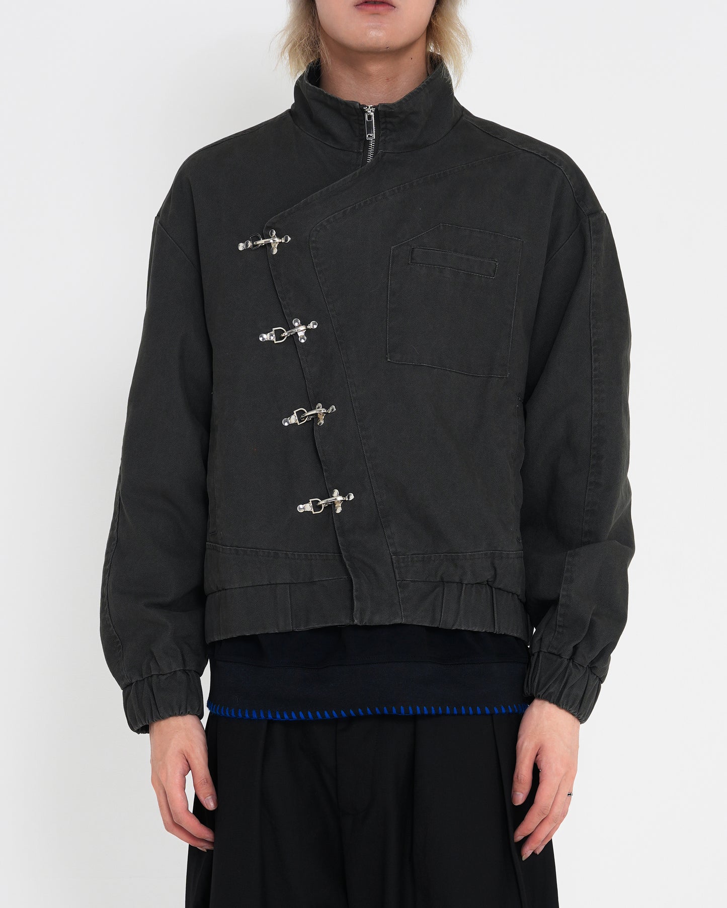 Aviation-Buckle Distressed Utility Jacket D.GRY