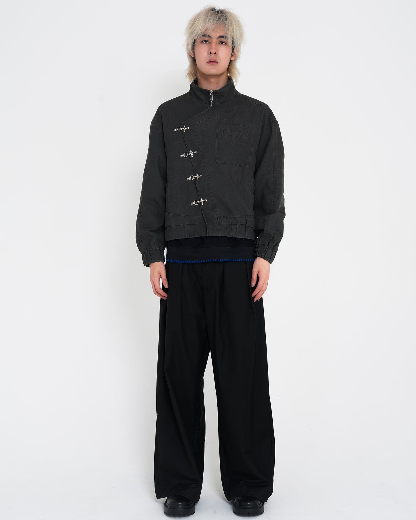 Draped Stripe slacks BLK