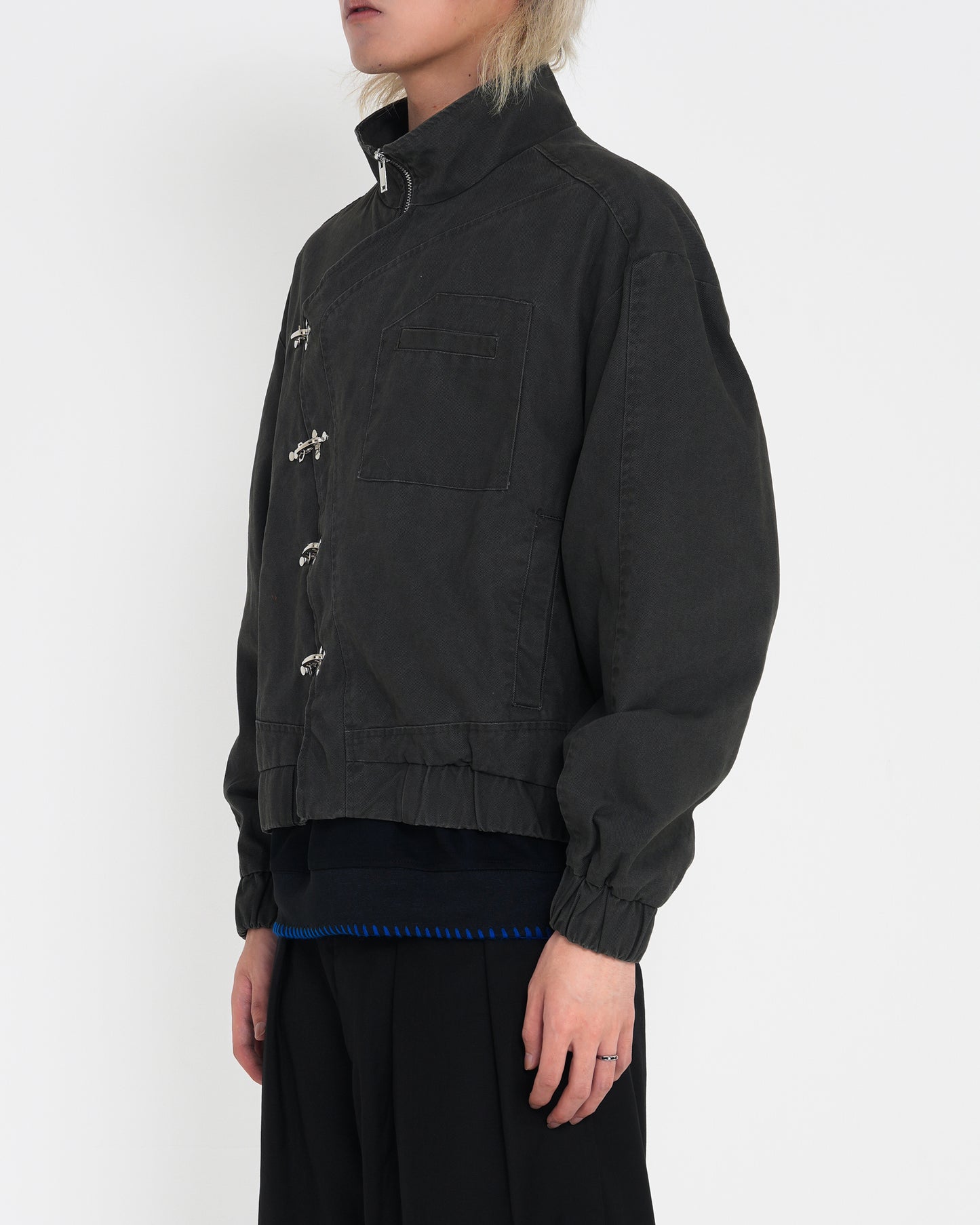 Aviation-Buckle Distressed Utility Jacket D.GRY