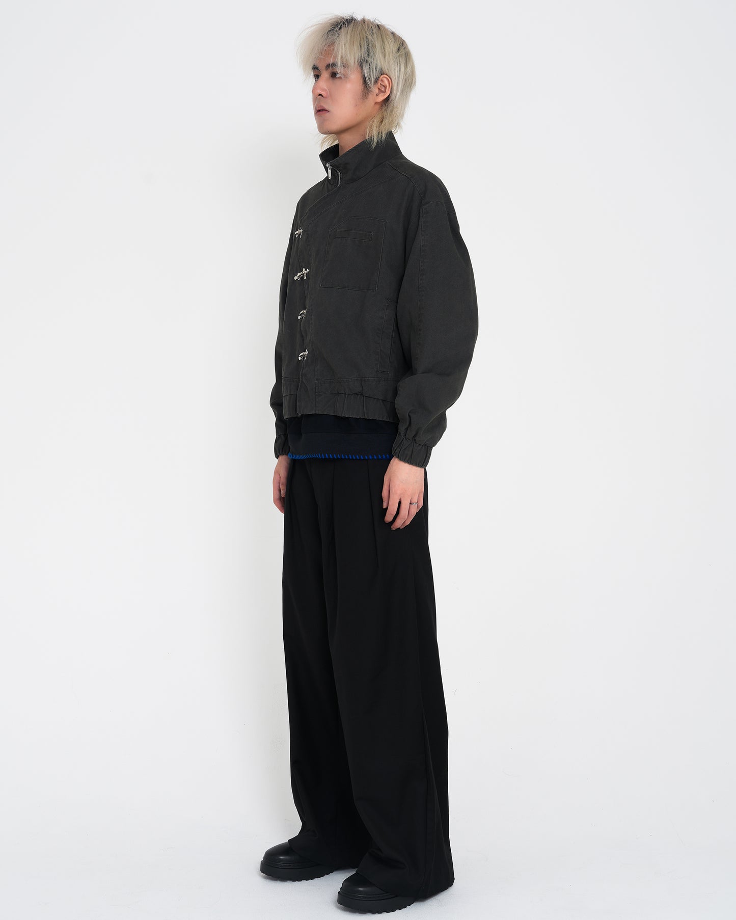 Draped Stripe slacks BLK
