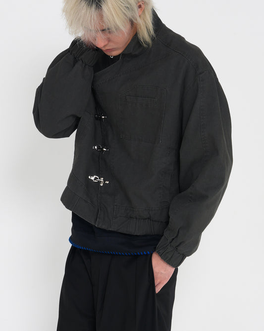 Aviation-Buckle Distressed Utility Jacket D.GRY