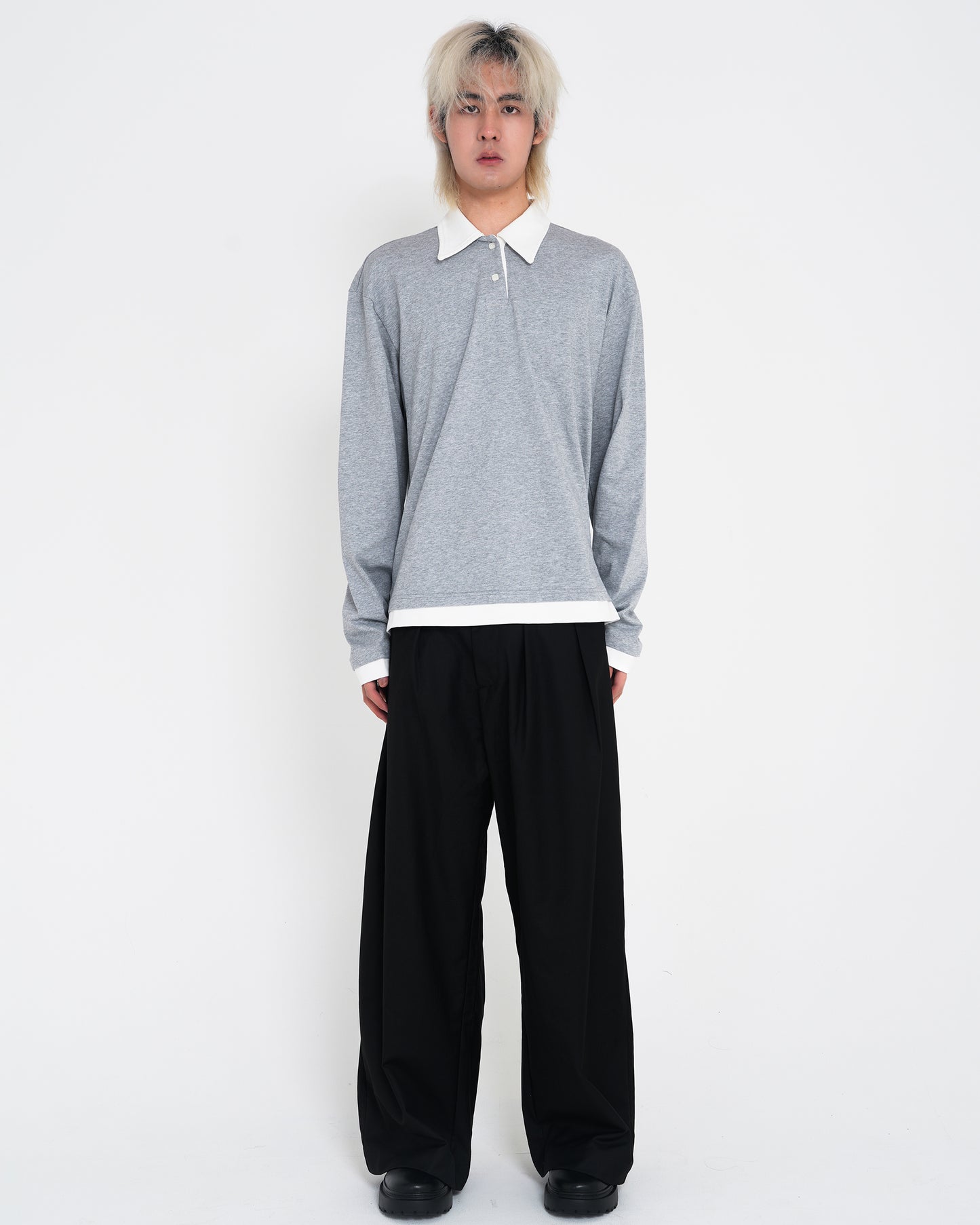 Contrast-Color Polo-neck Tee GRY