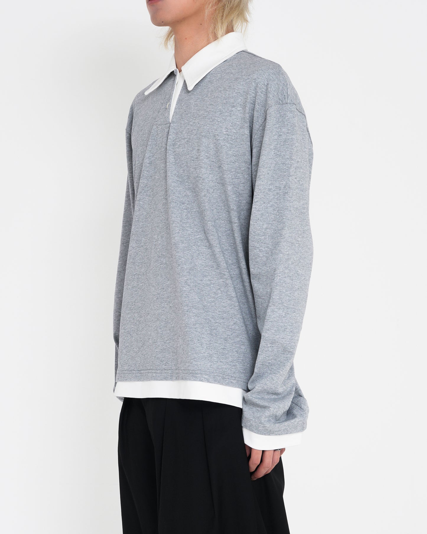 Contrast-Color Polo-neck Tee GRY