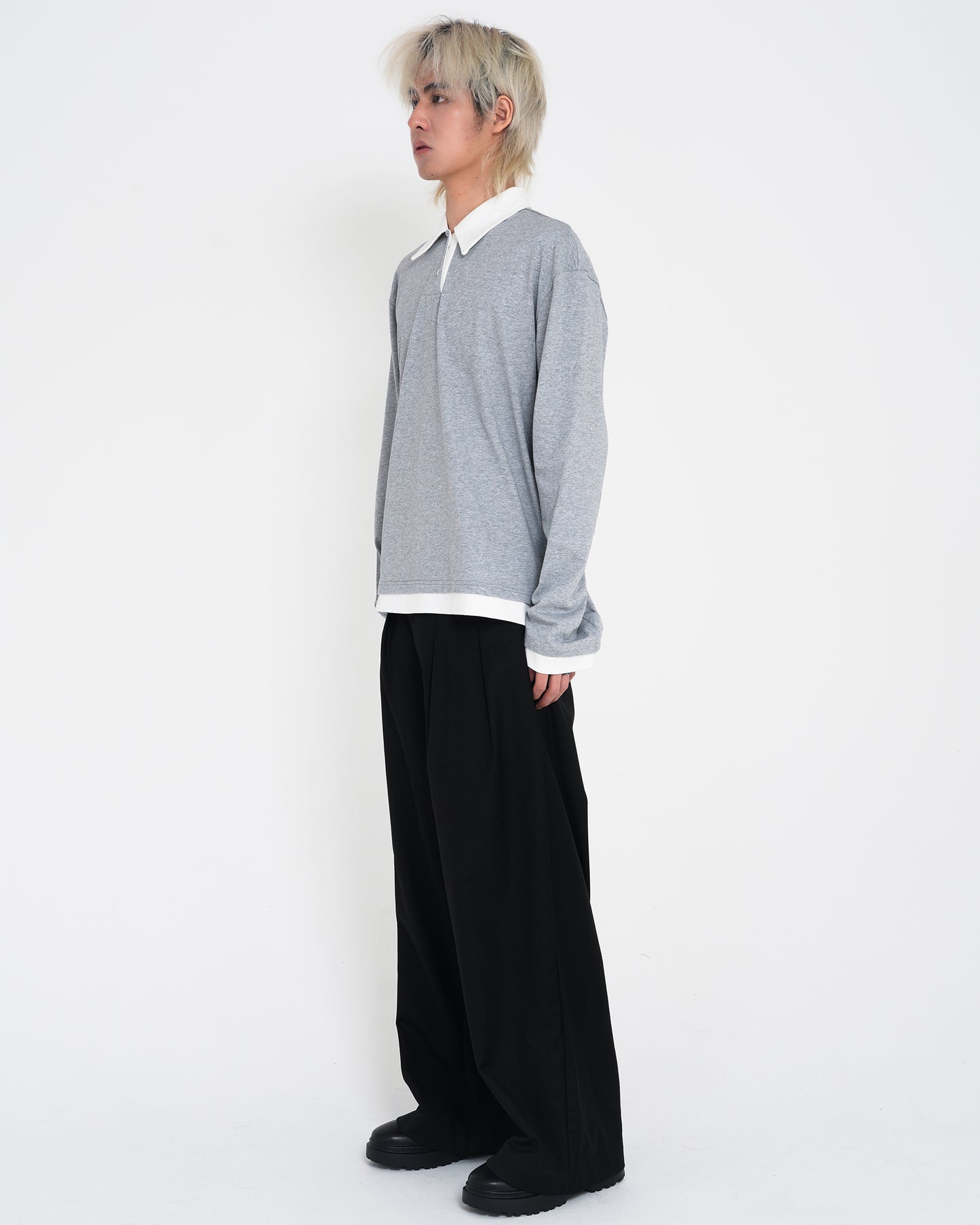 Contrast-Color Polo-neck Tee GRY