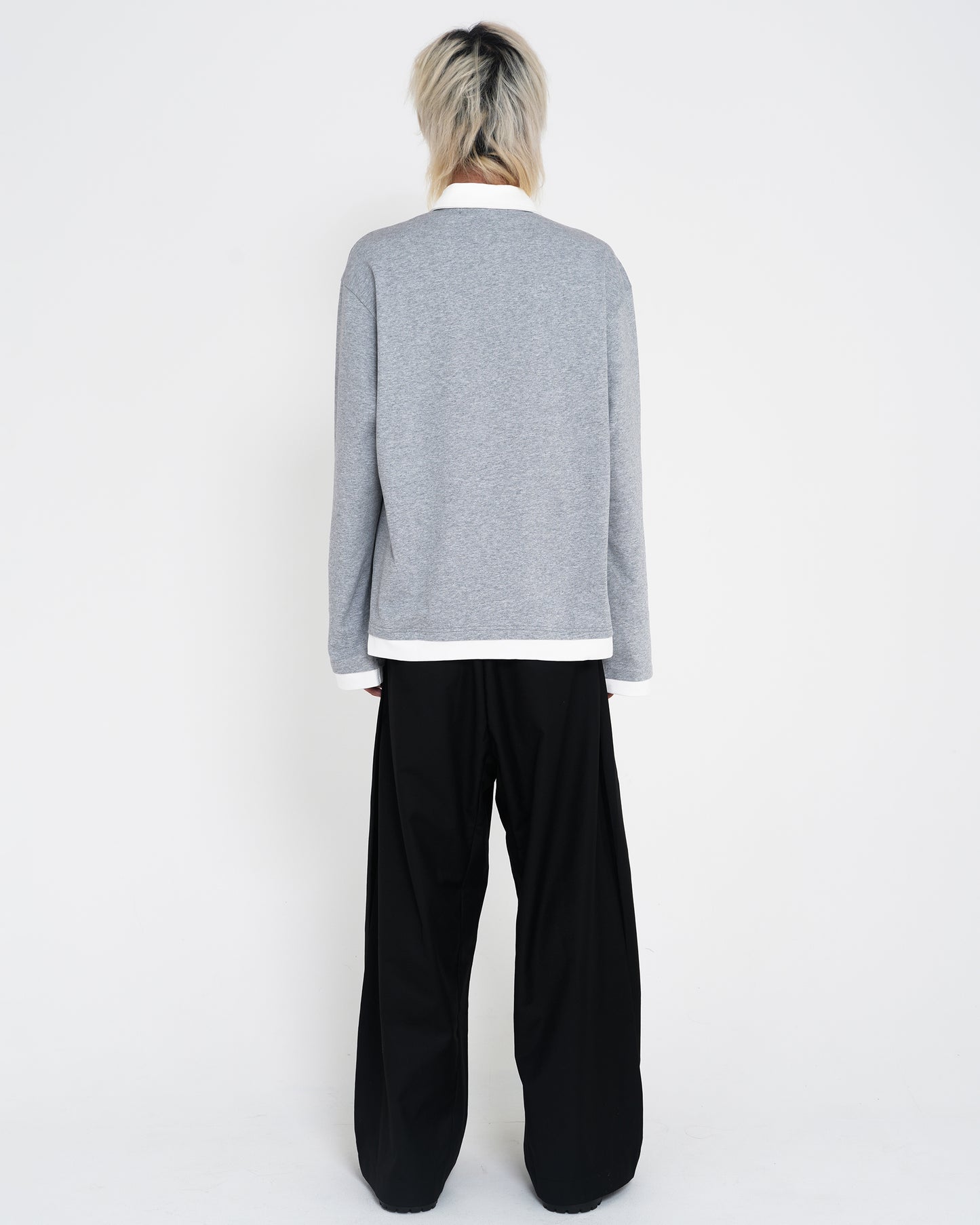 Contrast-Color Polo-neck Tee GRY