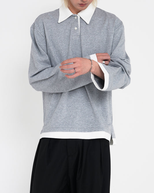 Contrast-Color Polo-neck Tee GRY