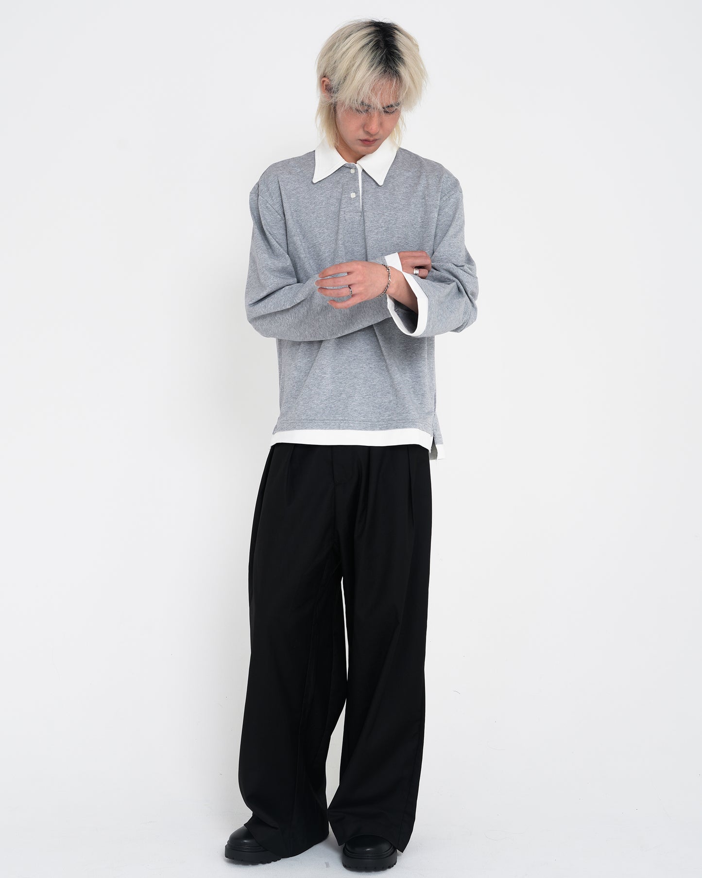 Contrast-Color Polo-neck Tee GRY