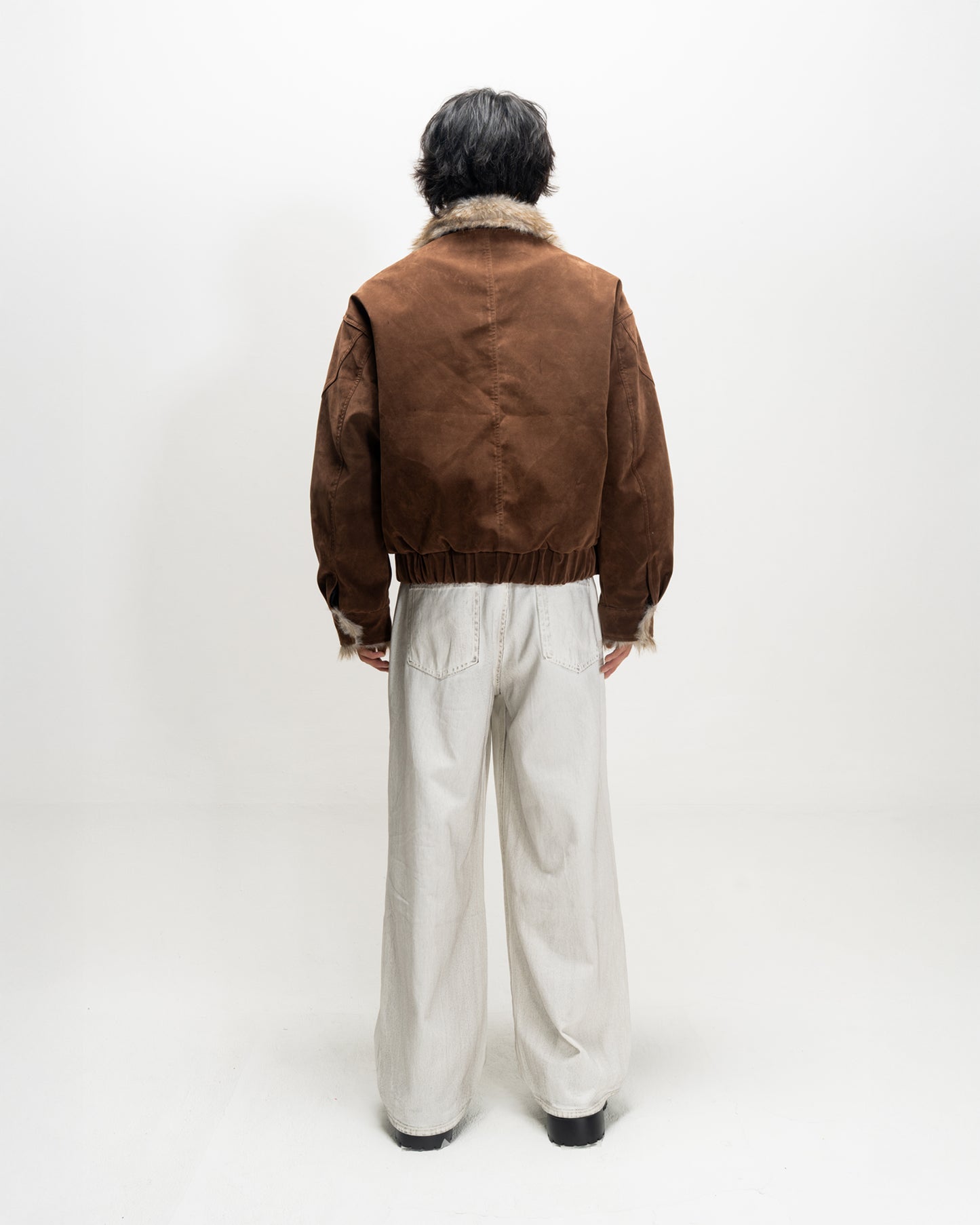 Faux Suede Stand Collar Cotton Jacket BRN