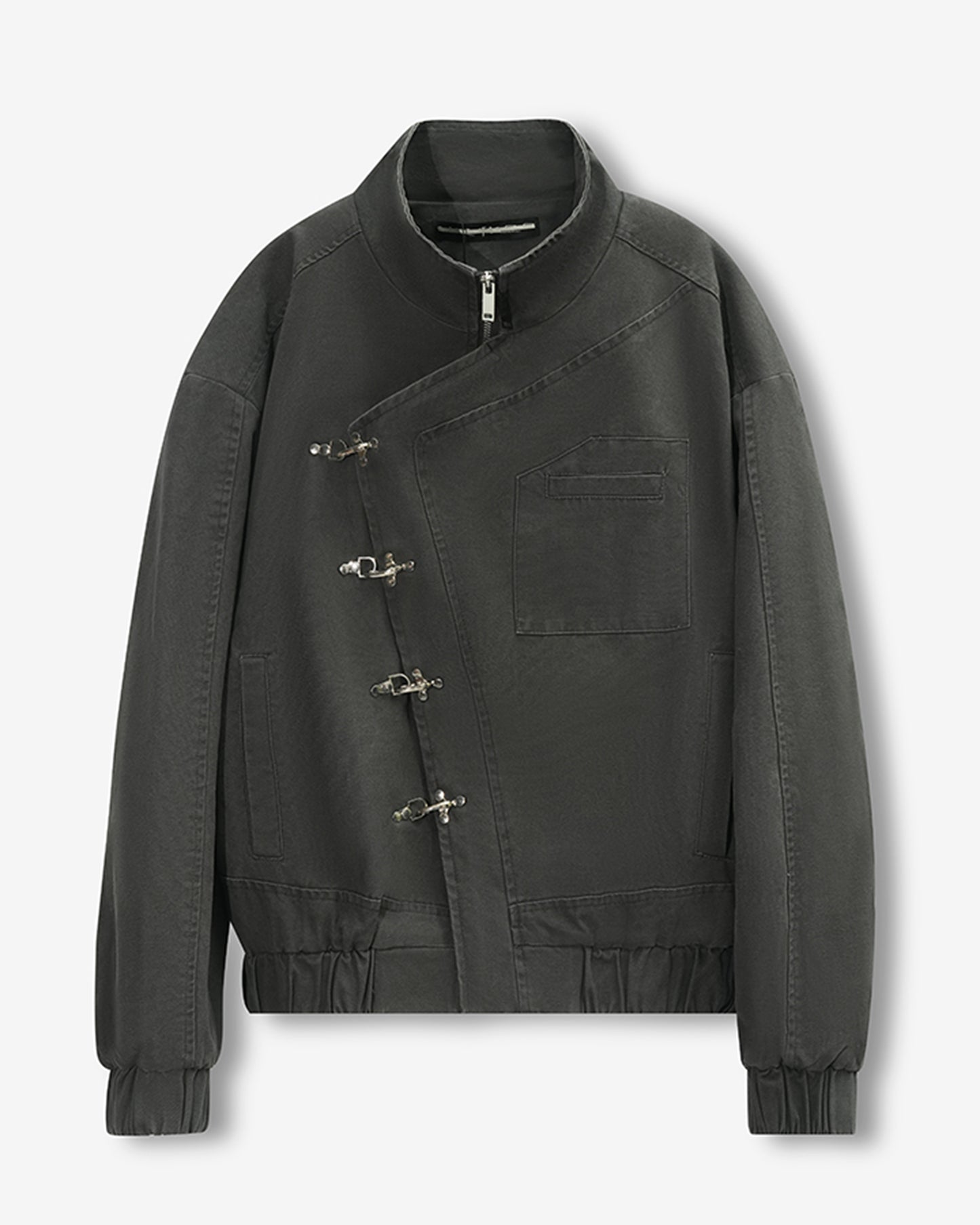 Aviation-Buckle Distressed Utility Jacket D.GRY