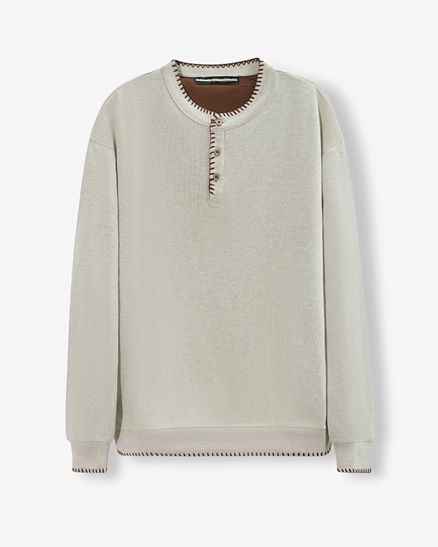 Hand-Stitched Henley Neck Knit Sweatshirt