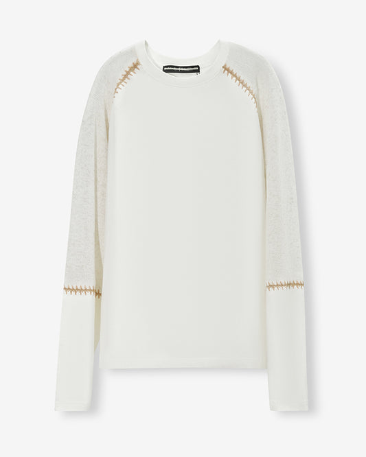 Hand-Stitched Patchwork Knit Long Sleeve T-Shirt