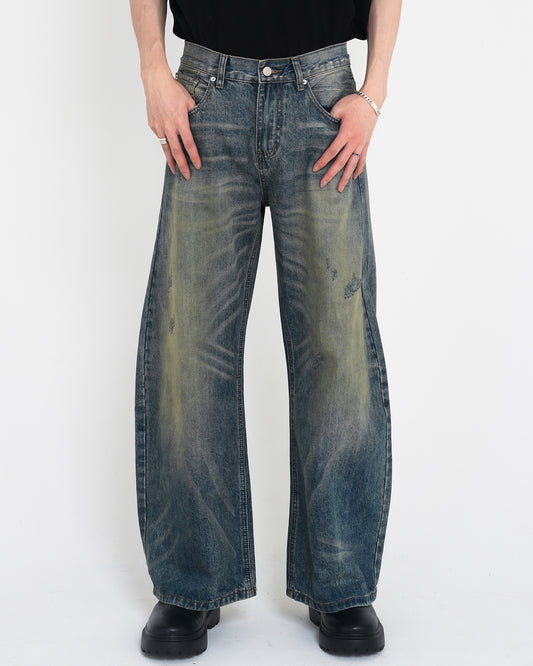 Washed Distressed Scimitar Jeans