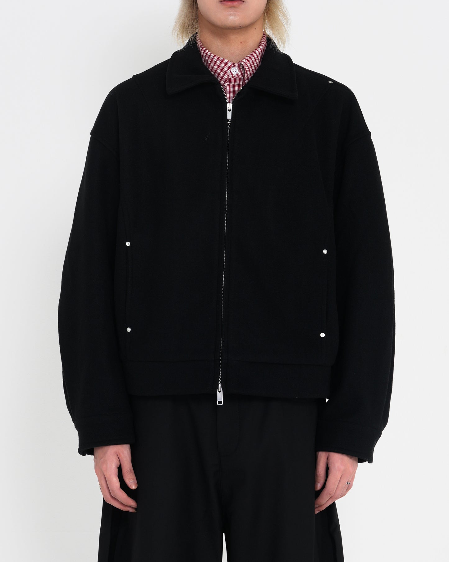 Minimalist Cropped Woolen Jacket BLK