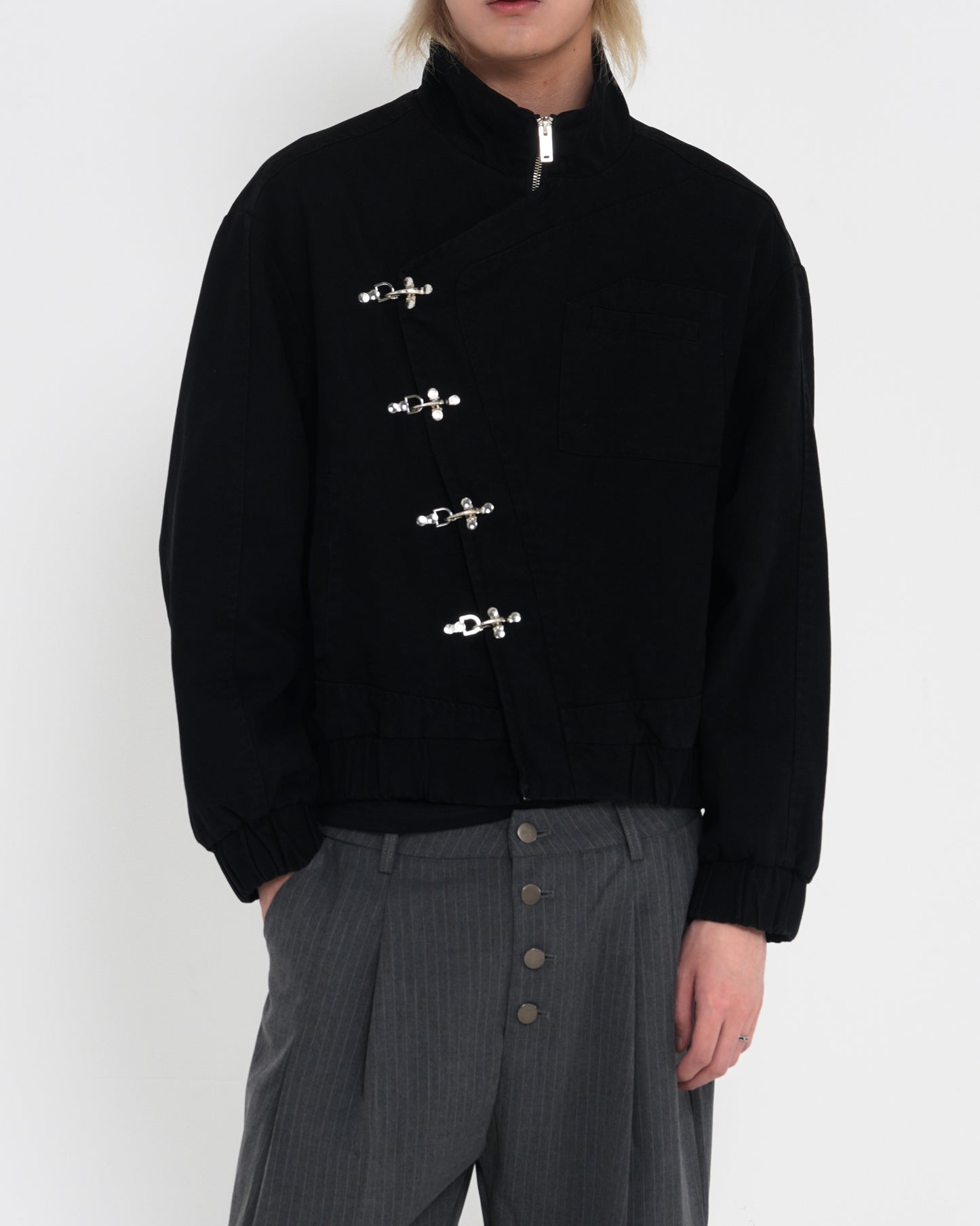 Aviation-Buckle Distressed Utility Jacket BLK