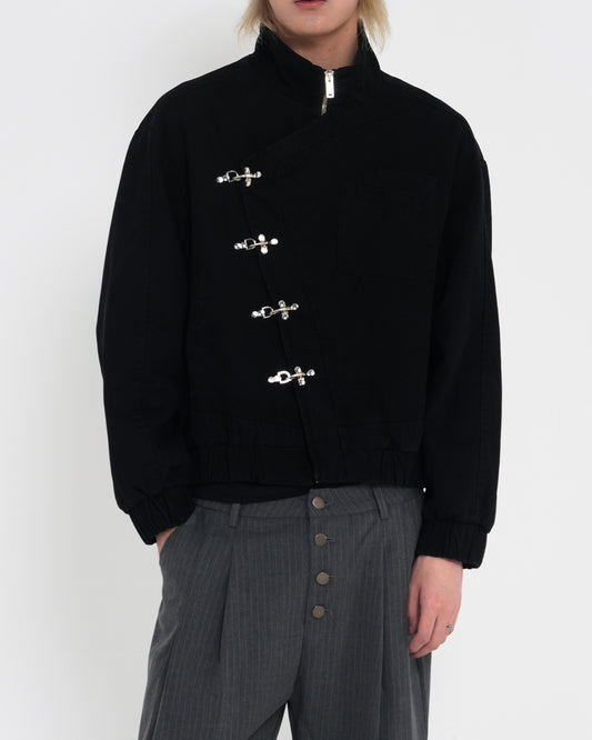 Aviation-Buckle Distressed Utility Jacket BLK